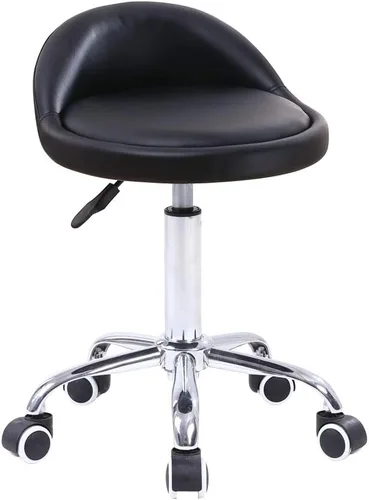 KKTONER - Taburete redondo de cuero sintético con respaldo y altura ajustable, giratorio, para trabajo, spa y uso médico, con ruedas, color negro