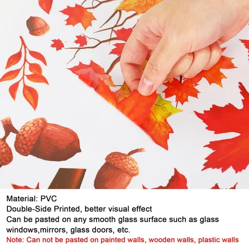 Miniatura 5 de Whaline 6 Hojas de Calcomanías de Hojas de Arce Otoñales para Ventanas Acción de Gracias Acuarela Árbol de Arce Hojas Naranja-Marrón Calabazas