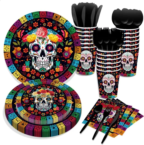 Suministros para fiestas mexicanas de 116 piezas, 16 invitados, decoraciones de fiesta mexicana, incluyendo platos de papel para fiesta del Cinco de