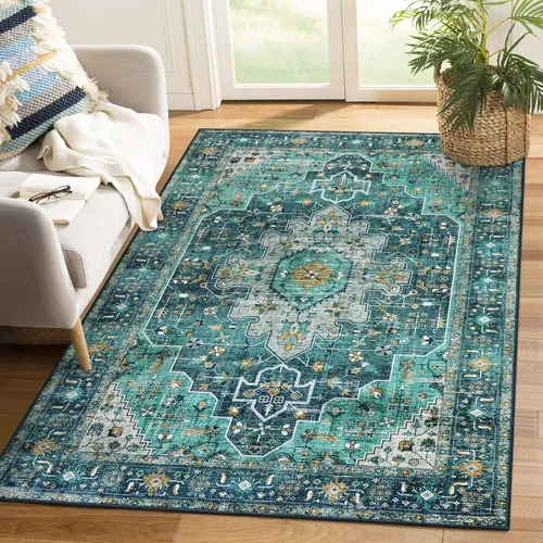 Miniatura 72 de Moynesa Alfombra de pasillo ultra fina lavable de 2 x 6 pies, antideslizante, resistente a las manchas, alfombra vintage que no desprende para Gris