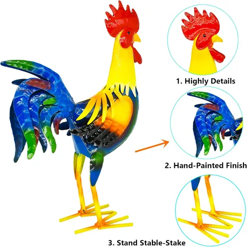 Miniatura 2 de MACLARONX Arte de gallo de metal para patio, decoración de jardín al aire libre, gallo, estatua de pollo, decoración para cocina, hogar, césped