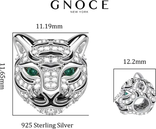 Miniatura 7 de GNOCE Dijes de lobo de tigre para pulsera de plata de ley 925 con cuentas de cabeza de animal y león para mujeres, hombres, niñas, niños, collar
