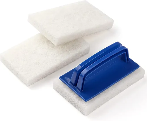 Limpiador de baño con asa, almohadilla de fregado de baño, cepillo de esponja de limpieza resistente, no raya, elimina la espuma de jabón, para