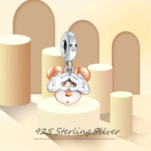 Miniatura 24 de Dijes de plata de ley 925 de dibujos animados de pato, ratón, oso, elefante, dragón chino, cuentas colgantes para pulseras y collares, joyería