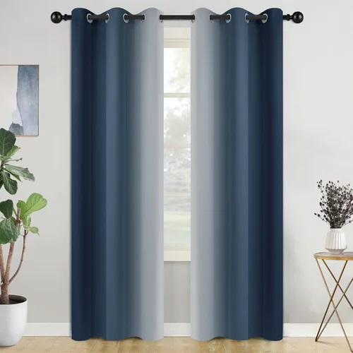 Miniatura 117 de COSVIYA Cortinas 100% Opacas Azul Degradado con Lazos Ajustables para Cocina Aislamiento Térmico Oscurecimiento de Habitación Cenefa con Bolsillo