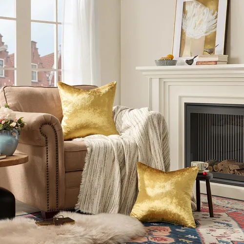 Miniatura 8 de GIGIZAZA Fundas de Almohadas Decorativas de Terciopelo Dorado, Fundas de Almohadas de 18x18 para Sofá, Sillón y Cama, Paquete de 2 Fundas de Cojines