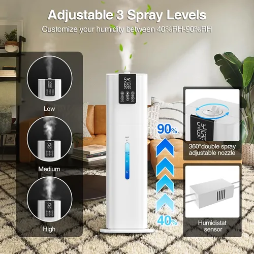 Miniatura 5 de Smart Humidifiers Large Room Bedroom Home,2.11Gal(8L) Quiet Top Fill Cool Mist Humidifier,Smart App & Remote Control, 3 Speed Humidifier with White