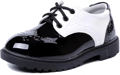 DADAWEN Zapatos de uniforme escolar con cordones para niños y niñas, cómodos zapatos de vestir Oxford (bebéniño pequeñoniño grande)