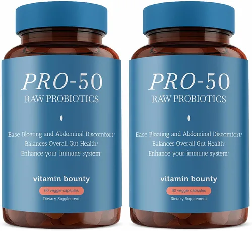 Vitamin Bounty Pro-50 Probiótico 50 mil millones de CFU - 13 cepas Suplemento para Hombres y Mujeres + Prebióticos - Salud Digestiva y Apoyo