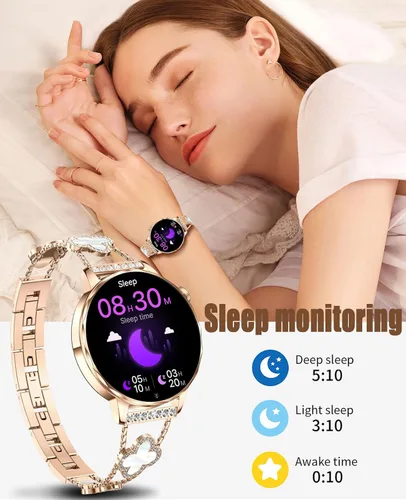 Miniatura 5 de Reloj inteligente para mujer con pantalla táctil HD de 1.27 pulgadas, reloj de fitness, notificaciones de llamadas y mensajes Bluetooth, monitor