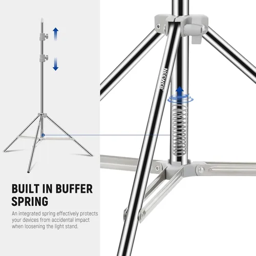 Miniatura 2 de NEEWER Soporte de Luz Mejorado de 75"/190cm de Acero Inoxidable con Resorte, Trípode de Fotografía Plegable con Juntas de Tubo Más Resistentes