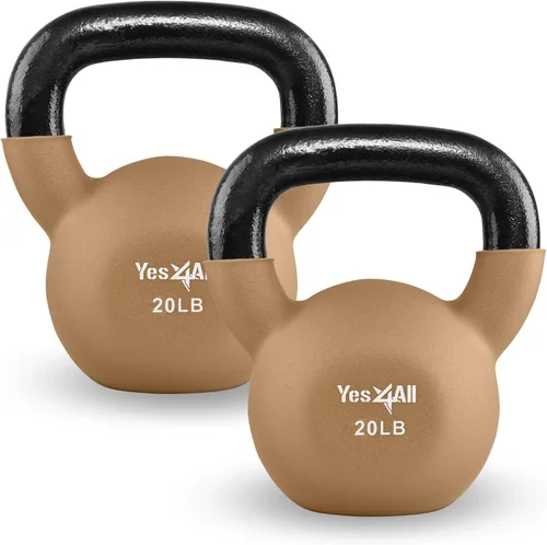 Miniatura 23 de Yes4All Pesas rusas, pesas rusas de hierro fundido recubiertas de neopreno de 5-65 LB, asa de agarre ancho y fondo plano para balanceos, B. 10