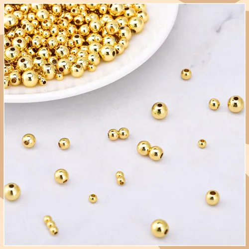 Miniatura 7 de 310 cuentas redondas rellenas de oro para la fabricación de joyas, 0.118 pulgadas, 0.157 pulgadas, 0.2