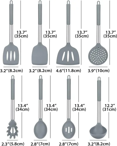 Miniatura 2 de Juego de utensilios de cocina de silicona, 8 piezas antiadherentes con mango de acero inoxidable, herramientas de cocina resistentes al calor sin