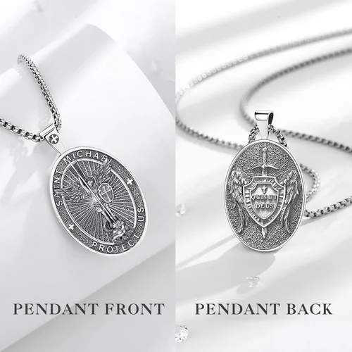Miniatura 176 de EUDORA Collar de plata de ley 925, San Cristóbal y San Benito, San Miguel, Virgen María, San Judas Tadeo, Cruz de Buen Pastor y Arcángel, Medalla
