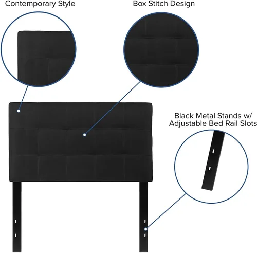 Miniatura 4 de Flash Furniture Bedford - Cabecera tapizada con puntada de caja y diseño capitoné, tamaño individual, en tela negra Negro