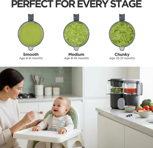 Miniatura 4 de Vaporizador y licuadora de alimentos para bebés, procesador de alimentos multifunción 4 en 1 y vaporizador con licuadora, descongelación