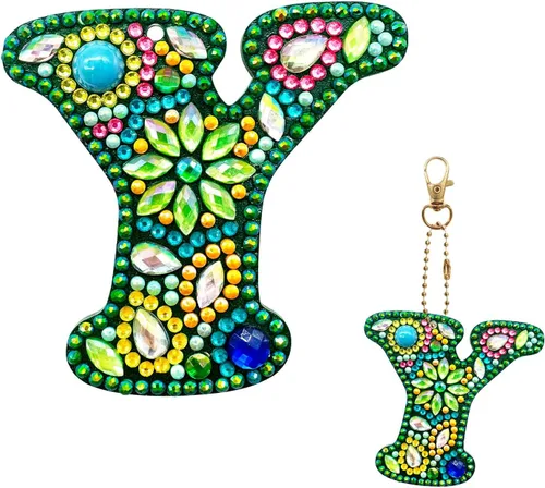 Miniatura 28 de YOYA Llaveros de pintura de diamantes de doble cara letras 5D con pintura de diamantes, kit de llavero de pintura de diamantes de taladro completo