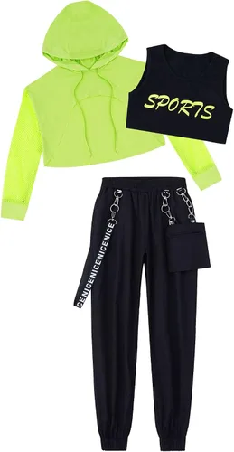Miniatura 2 de Girls Dance Outfits Cropped Hoodie Tank Tops Jogger Pants Set Hip Hop Jazz Street Dancing Clothes