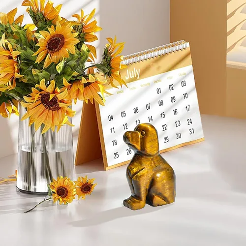 Miniatura 4 de Artistone Estatua de perro de ojo de tigre amarillo de 2 pulgadas, piedra preciosa tallada, animales curativos, escultura de cachorro de la suerte
