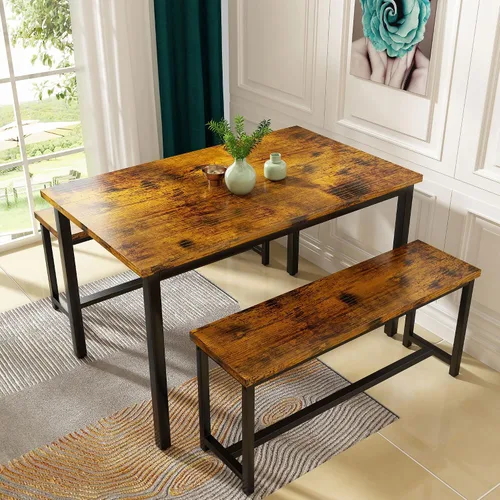 Miniatura 12 de AWQM Juego de mesa de comedor, juego de cocina con 2 bancos, ideal para el hogar y la habitación, desayuno de 43.3 x 23.6 x 28.5 pulgadas, bancos