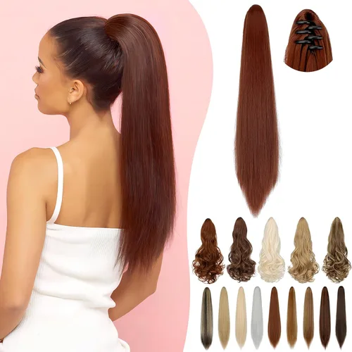 Miniatura 29 de Extensión de cola de caballo de 18 pulgadas, 20 pulgadas, larga, rizada, ondulada, recta, con clip, de aspecto natural, extensión de cabello
