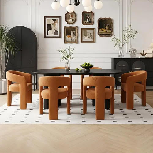Miniatura 29 de Silla de Comedor Moderna de Chenilla Tipo Barril Tapizada en Tela, Silla de Comedor con Brazo, Cómoda Silla Auxiliar de Acento para Cocina/Sala