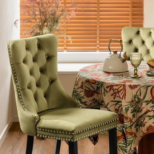 Miniatura 59 de Juego de 2 sillas de comedor tapizadas de terciopelo, sillas laterales de cocina de estilo moderno con ribete de cabeza de clavo y patas de madera