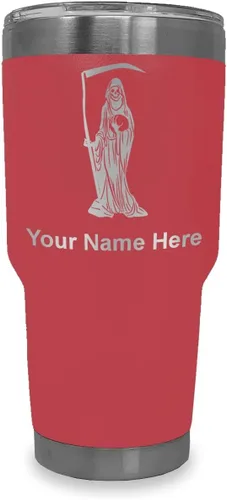 Miniatura 23 de LaserGram Vaso aislado al vacío de 20 onzas, Santa Muerte, grabado personalizado incluido (negro)