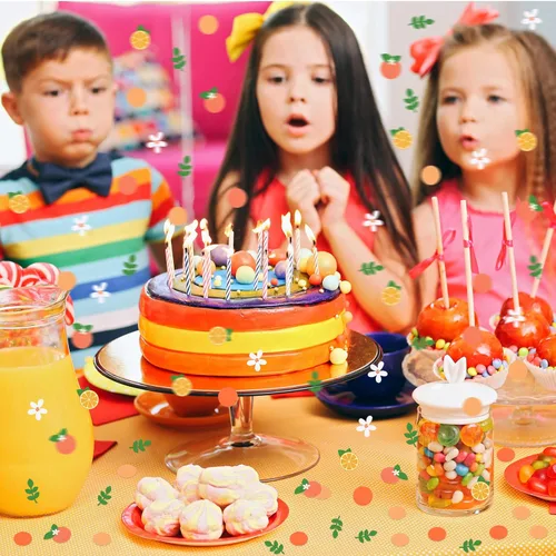 Miniatura 7 de 300 piezas de confeti Little Cutie Baby Shower Confeti cítricos, papel redondo naranja mandarina flor blanca verde eucalipto disperso para baby