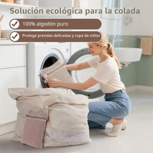 Miniatura 3 de Bolsas de lavandería de malla 100% algodón, suaves de primera calidad, sin tinte, juego de 4, naturales