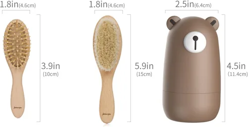 Miniatura 5 de Juego de aseo para bebés 6 en 1, cepillo y peine de madera natural, cortaúñas, tijeras de uñas, lima de uñas y pinzas para niños y recién nacidos