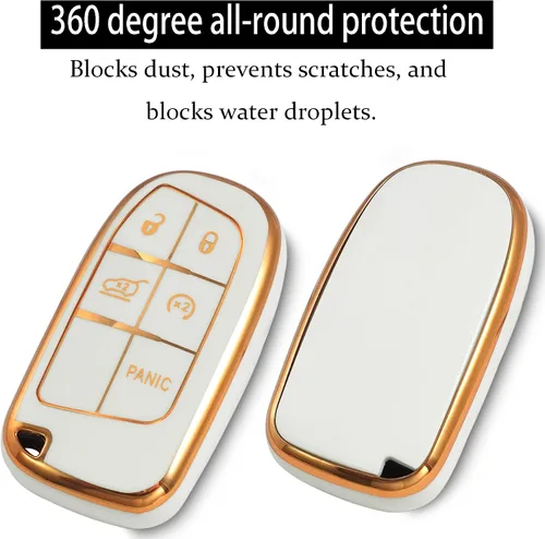 Miniatura 4 de Funda para llavero Jeep con llavero de metal, carcasa de llave dorada de TPU suave de 5 botones, compatible con llave de automóvil Grand Cherokee