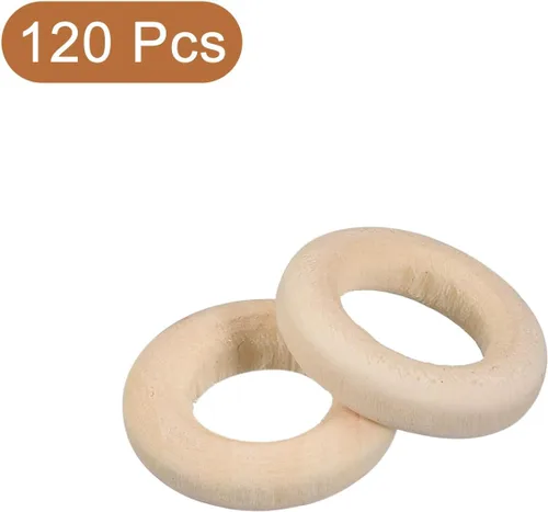 Miniatura 3 de uxcell 120 anillos de madera natural de 0.591 in (0.6 pulgadas), círculos de madera lisa sin terminar de 0.157 in de grosor para manualidades