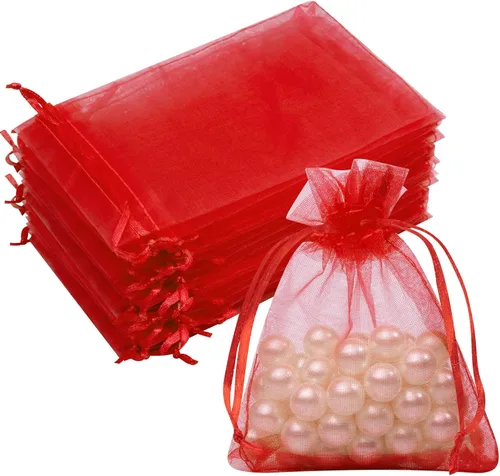 Miniatura 32 de Bolsas de organza de 3x4 pulgadas, 50 paquetes de pequeñas bolsas de regalo de malla con cordón, bolsas de muestra para fiesta, boda, baby shower