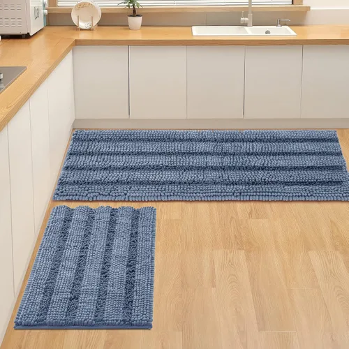 Miniatura 18 de FLOLEOPA Juego de 2 tapetes de baño de felpilla gruesa y peluda, antideslizantes, parte inferior de goma termofusible para baño, alfombras de baño
