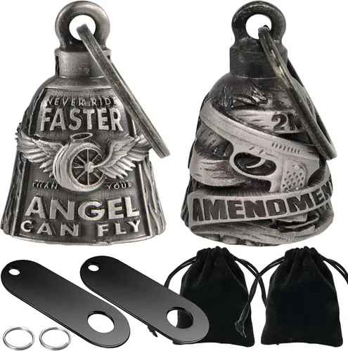 Miniatura 8 de Dream Apparel Paquete de 2 campanas de motocicleta, ángel de la guarda para motociclista, hombres y mujeres, montar con perchas, Drive Away Gremlins