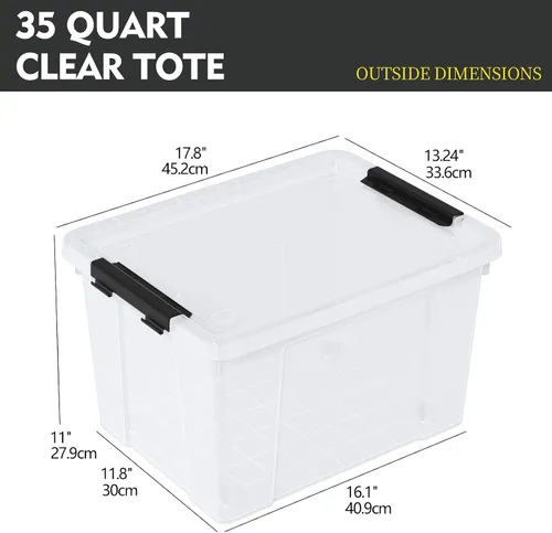 Miniatura 2 de Paquete de 4 contenedores de almacenamiento de plástico con tapa, bolsa apilable con pestillo, 35 cuartos de galón, transparente