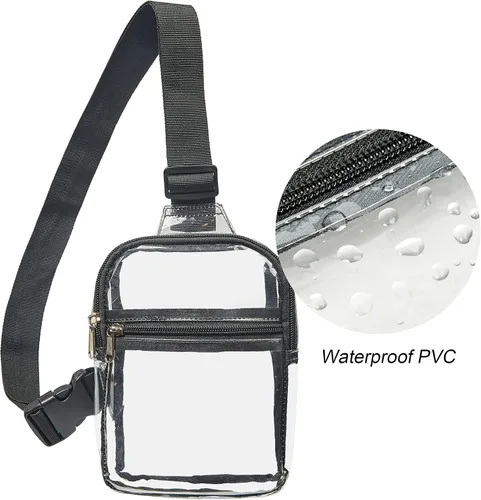 Miniatura 6 de Riñonera pequeña transparente, bolsa transparente resistente, bonita mochila cruzada en el pecho para mujeres y niñas, Negro, S, Bolso de pecho