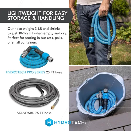 Miniatura 6 de HydroTech Manguera de jardín expandible de 25 pies - Serie Pro, flujo máximo 2x, flexibilidad sin dobleces de 3/4", manguera ligera para césped