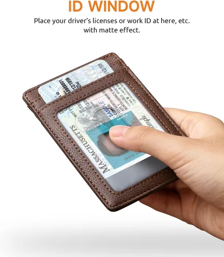 Miniatura 18 de Buffway Billetera delgada para hombre, minimalista con bolsillo frontal delgado, tarjetero de cuero con bloqueo RFID para viajes de trabajo