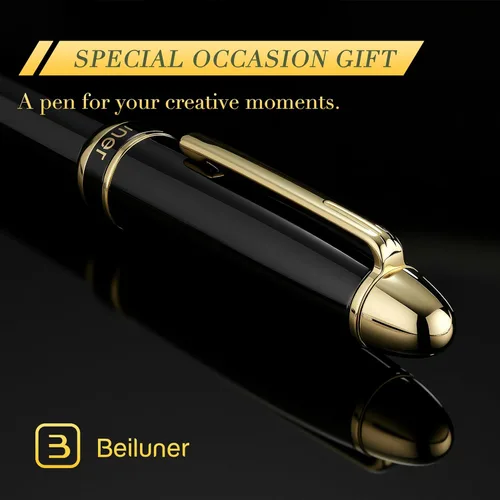 Miniatura 4 de BEILUNER Pluma Rollerball de Lujo 315, con Acabado de Oro de 24 Quilates, Laca de Piano Negro, Artesanía de Grado de Lujo, El Mejor Set de Regalo