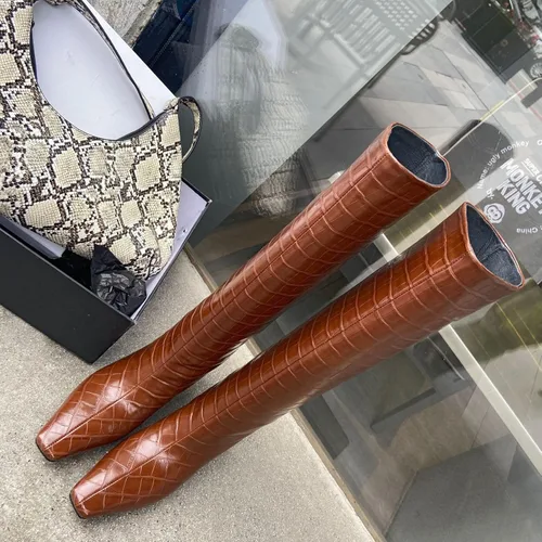 Miniatura 2 de Vertundy Botas altas hasta la rodilla para mujer, tacón bajo, pantorrilla ancha, botas altas con punta cuadrada, botines clásicos de cocodrilo