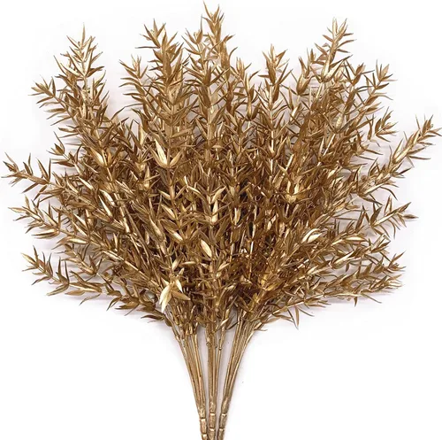 Miniatura 11 de CATTREE Plantas artificiales para decoración de Navidad, hierba de plástico dorado, hojas falsas, arbustos de simulación para interiores y Hojas
