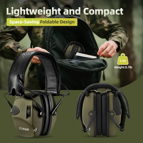 Miniatura 4 de Orejeras de protección electrónica contra el ruido (NRR22dB) de ZOHAN EM054, Verde 1pack - verde