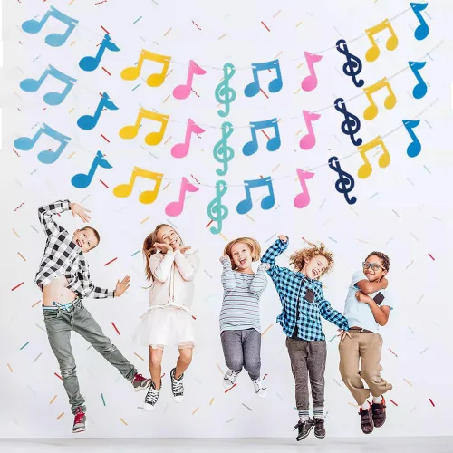 Miniatura 6 de 3 filas de notas musicales pancartas coloridas notas musicales guirnalda de fiesta temática de música decoración para Rock Roll cumpleaños, baby