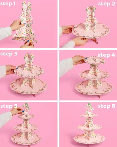Miniatura 3 de xo, Fetti Garden Fairy Cupcake Tower, 3 niveles Decoraciones de fiesta de mariposa para niños, fiesta de té, cumpleaños, bosque de bosques, país