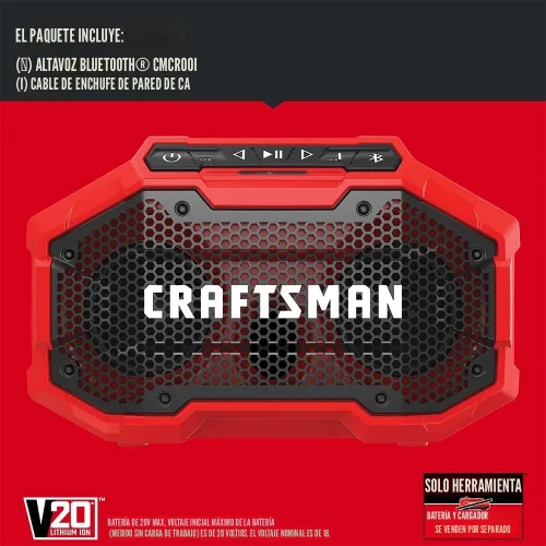 Miniatura 2 de CRAFTSMAN V20 Altavoz Bluetooth Portátil Inalámbrico, Solo Herramienta (CMCR001B), Rojo