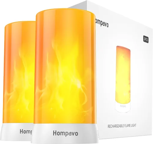 Miniatura 13 de Hompavo 【Actualizado】 Luces LED de llama, 4 modos de velas recargables sin llama con batería, linternas parpadeantes impermeables en pilar para sala
