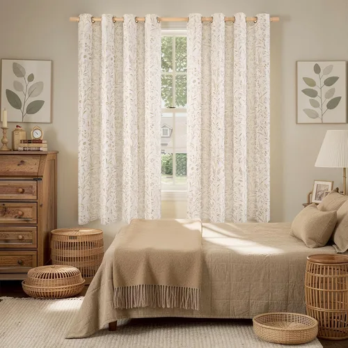 Miniatura 2 de BGment Cortinas de lino beige para dormitorio de 63 pulgadas de largo, cortinas de ventana con ojales y ojales para ventana de sala de estar, 2